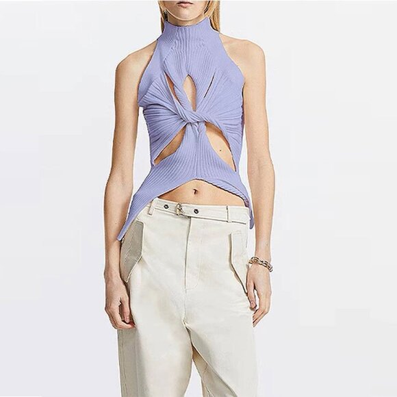 Lilac Purple Knotted Twist Sleeveless Cutout Turtleneck Top - Picture 2 of 2